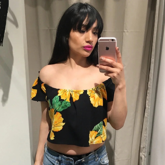 Zara Off the shoulder shirt Floral print Size XS - Picture 2 of 7
